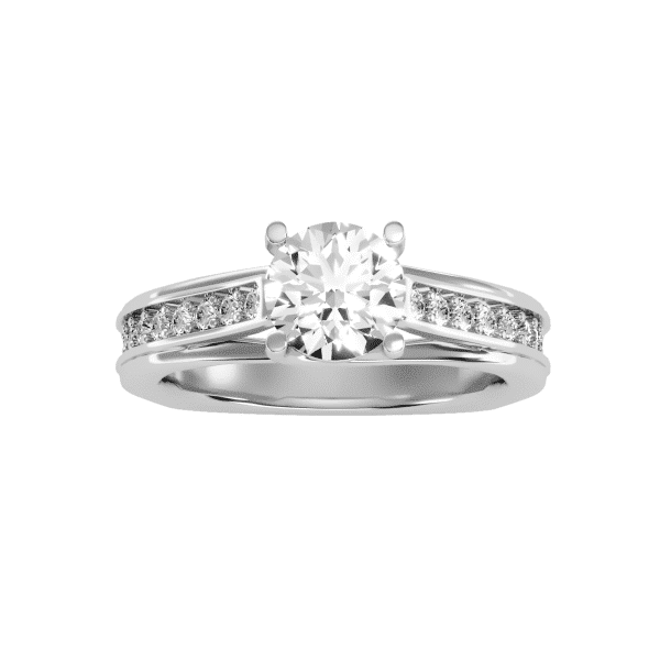 Round Cut Cross Claws Flat Base Channel-Set Solitaire Diamond Engagement Ring