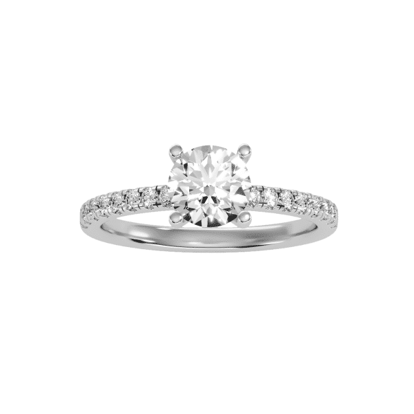 Round Cut Petite Hidden Bezel Pave-Set Solitaire Diamond Engagement Ring