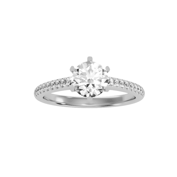 Round Cut 6 Claws High Shoulder Pave-Set Solitaire Diamond Engagement Ring