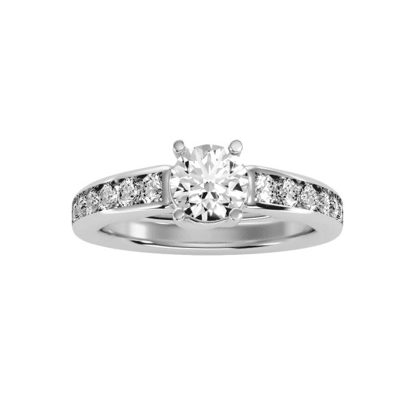 Round Cut Flare Cross Claws Channel-Set Solitaire Diamond Engagement Ring