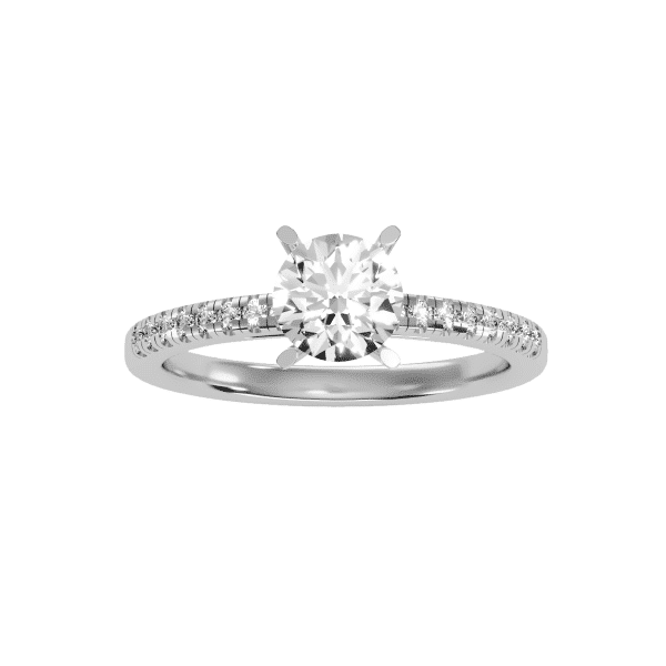 Round Cut 4 Claws Tap Base Pave-Set Diamond Engagement Ring