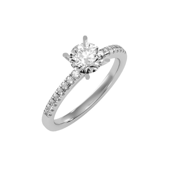 Round Cut 4 Claws Tap Base Pave-Set Diamond Engagement Ring