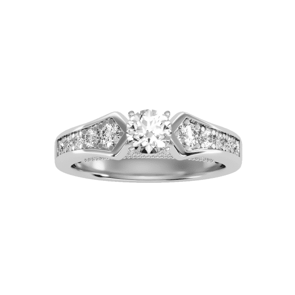 Round Cut Milgrain Bridge Flare Pinpoint-Set Diamond Engagement Ring