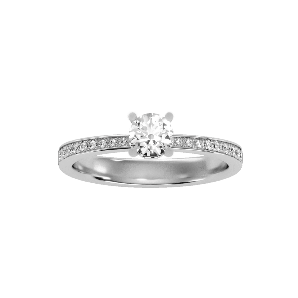 Round Cut Love Pinpoint-Set Tapered Diamond Solitaire Engagement Ring