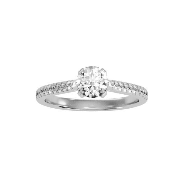 Round Cut Double Claws Pave-Set Diamond Solitaire Engagement Ring