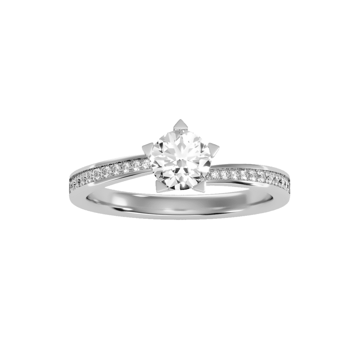 Round Cut Star Claws Twisted Pinpoint-Set Diamond Solitaire Engagement Ring