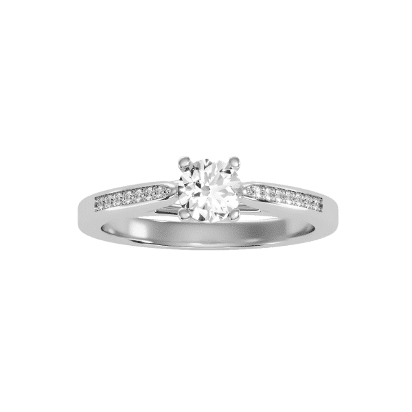 Round Cut Cross Claws Tapered Pinpoint-Set Diamond Solitaire Engagement Ring