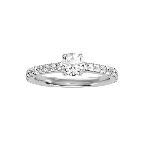 Round Cut 4 Claws Hidden Halo Pave-Set Diamond Solitaire Engagement Ring