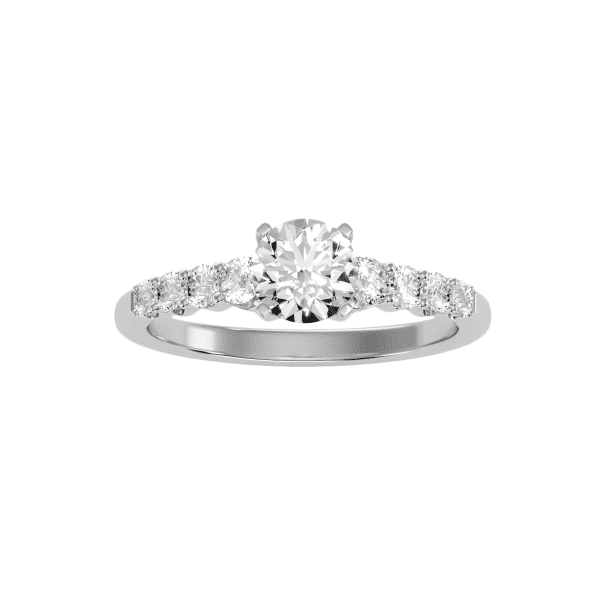 Round Cut 4 Claws Flare Bar-Set Side Diamond Solitaire Engagement Ring