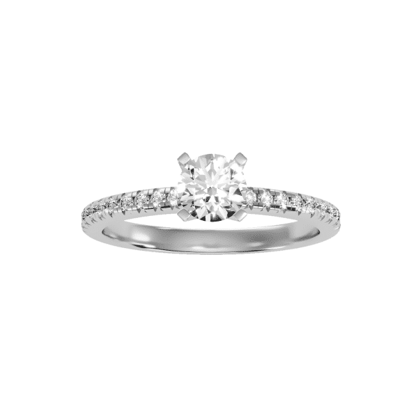 Round Cut 4 Claws Simple Pave-Set Diamond Solitaire Engagement Ring