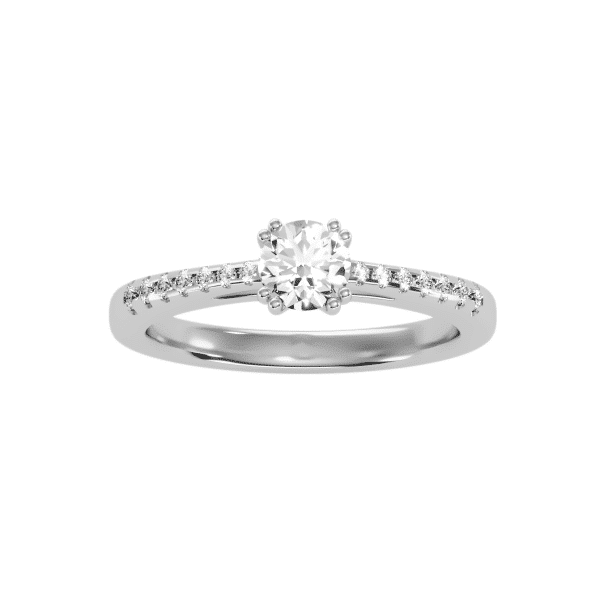 Round Cut Double Claws Tapered Pave-Set Diamond Solitaire Engagement Ring