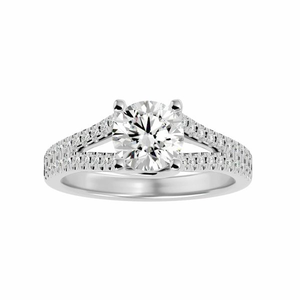 Round Cut Twist Claws Split Band Pave-Set Diamond Engagement Ring