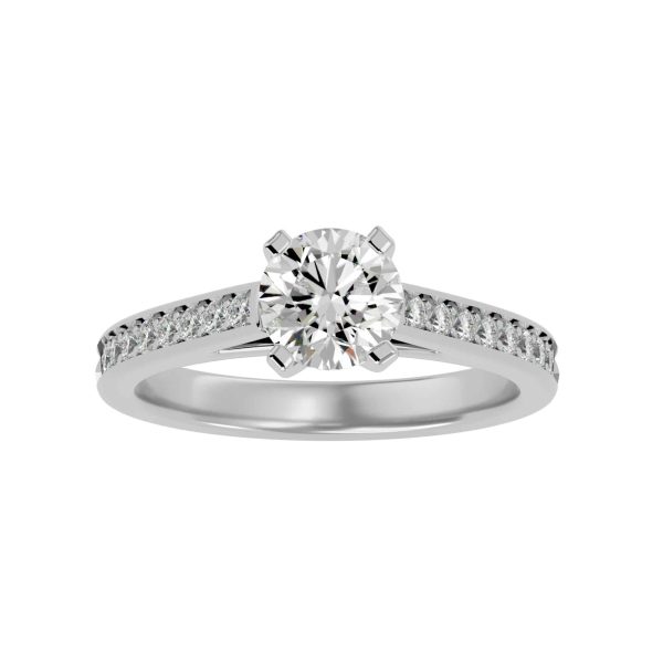 Round Cut 4 Claws Tall Shoulder Pinpoint-Set Solitaire Diamond Engagement Ring