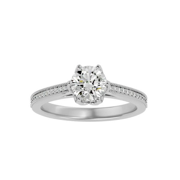 Round Cut Vintage Milgrain Pinpoint-Set Solitaire Diamond Engagement Ring
