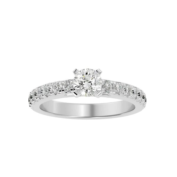 Round Cut Classic Bridged Pave-Set Solitaire Diamond Engagement Ring