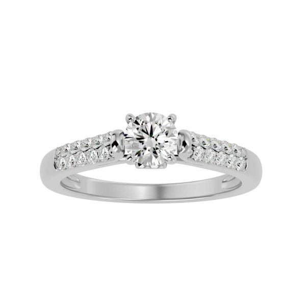 Josephine Round Cut 4 Claws Stand Alone Micro-Pave Set Solitaire Diamond Engagement Ring