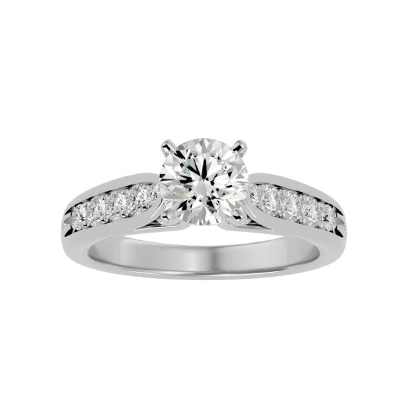 Josephine Round Cut Cathedral Hidden Tapered Solitaire Diamond Engagement Ring