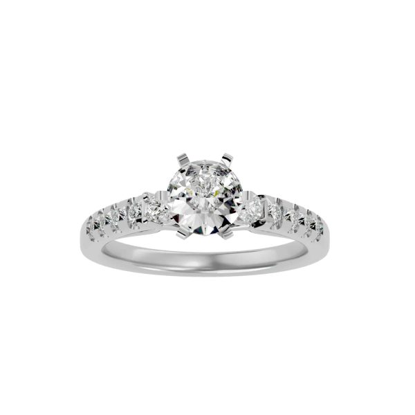 Josephine Round Cut Hidden Side Stones Pave-Set  Solitaire Diamond Engagement Ring
