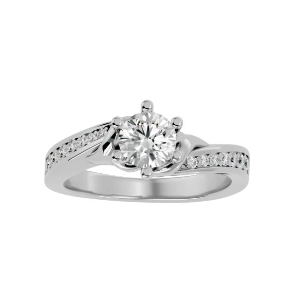 Round Cut 6 Claws Twisted Pinpoint-Set Solitaire Diamond Engagement Ring