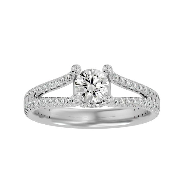 Round Cut Floating Split Shank Double MicroPave-Set Solitaire Diamond Engagement Ring