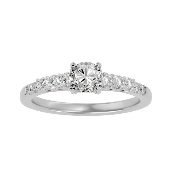 Round Cut Shared Claw Side Stone Pave-Set Solitaire Diamond Engagement Ring