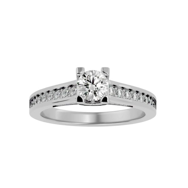 Round Cut MicroPave Bridge Floating Pinpoint-Set Solitaire Diamond Engagement Ring