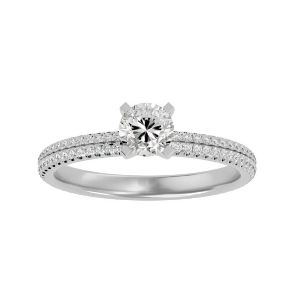 Round Cut 3/4 Way Double MicroPave-Set Solitaire Diamond Engagement Ring
