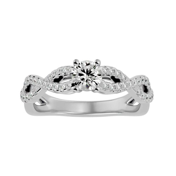 Round Cut Double Twist Pave-Set Diamond Solitaire Engagement Ring