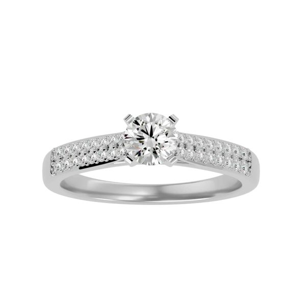Round Cut 4 Claws Cathedral Double MicroPave-Set Diamond Solitaire Engagement Ring