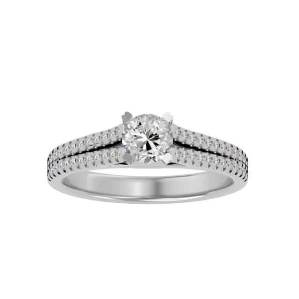 Round Cut 4 Claws Split Band MicroPave-Set Diamond Solitaire Engagement Ring
