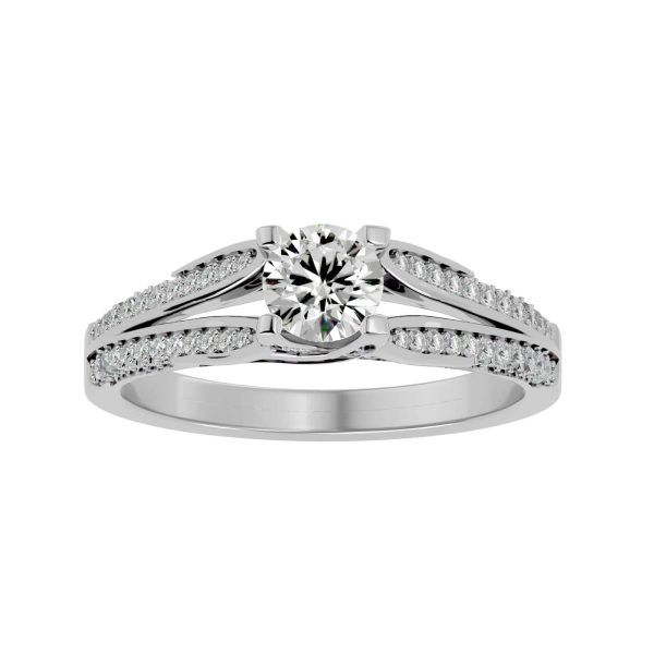 Round Cut Cathedral Twisted Double Pinpoint-Set Diamond Solitaire Engagement Ring