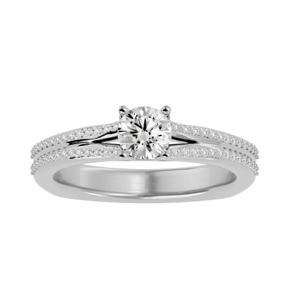 Round Cut 4 Claws Floating Split Band MicroPave-Set Diamond Solitaire Engagement Ring