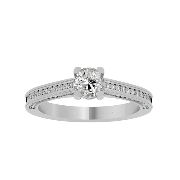 Lucy Round Cut Rail Edge All Side MicroPave-Set Diamond Solitaire Engagement Ring
