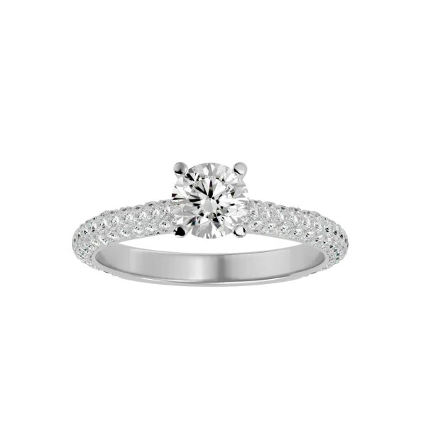 Round Cut 3/4 Way Cathedral All Side Clustered MicroPave-Set Diamond Solitaire Engagement Ring