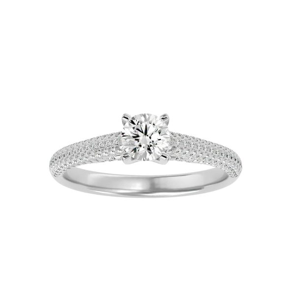 Round Cut 1/2 Way Tall Shoulder All Side MicroPave-Set Diamond Solitaire Engagement Ring