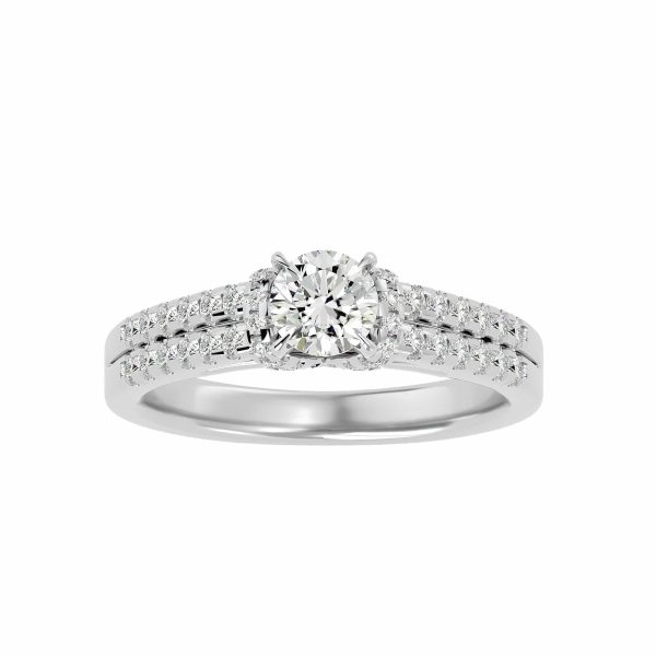 Round Cut Tiger Claws Shouldered Double MicroPave-Set Solitaire Diamond Engagement Ring