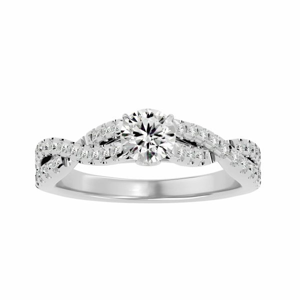 Round Cut Crossed Band Hidden Pave-Set Diamond Solitaire Engagement Ring