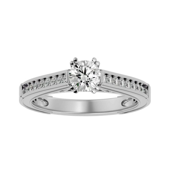 SkyGem & Co. Round Cut Double Claws Deep Channel Pinpoint-Set Solitaire Diamond Engagement Ring