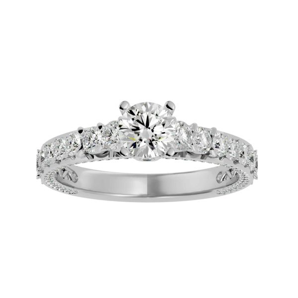 SkyGem & Co. Round Cut 3/4 Way Shared-Claw Hidden Solitaire Diamond Engagement Ring