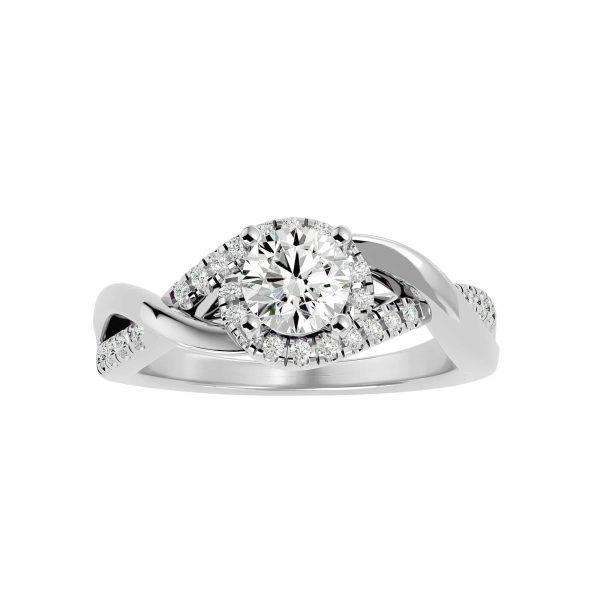Round Cut Crossed Band Twisted Halo Diamond Engagement Ring
