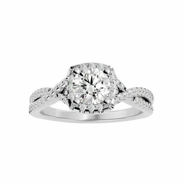 SkyGem & Co. Round Cut Crossed Band Square Halo Diamond Engagement Ring