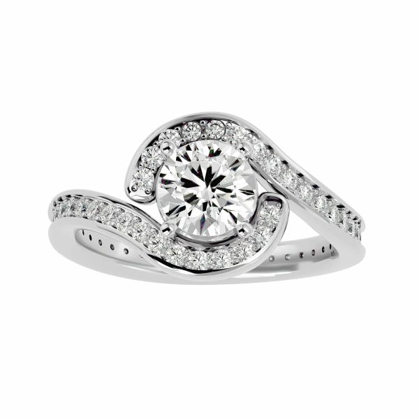 Round Cut Curl Halo Pinpoint Channel-Set Diamond Engagement Ring