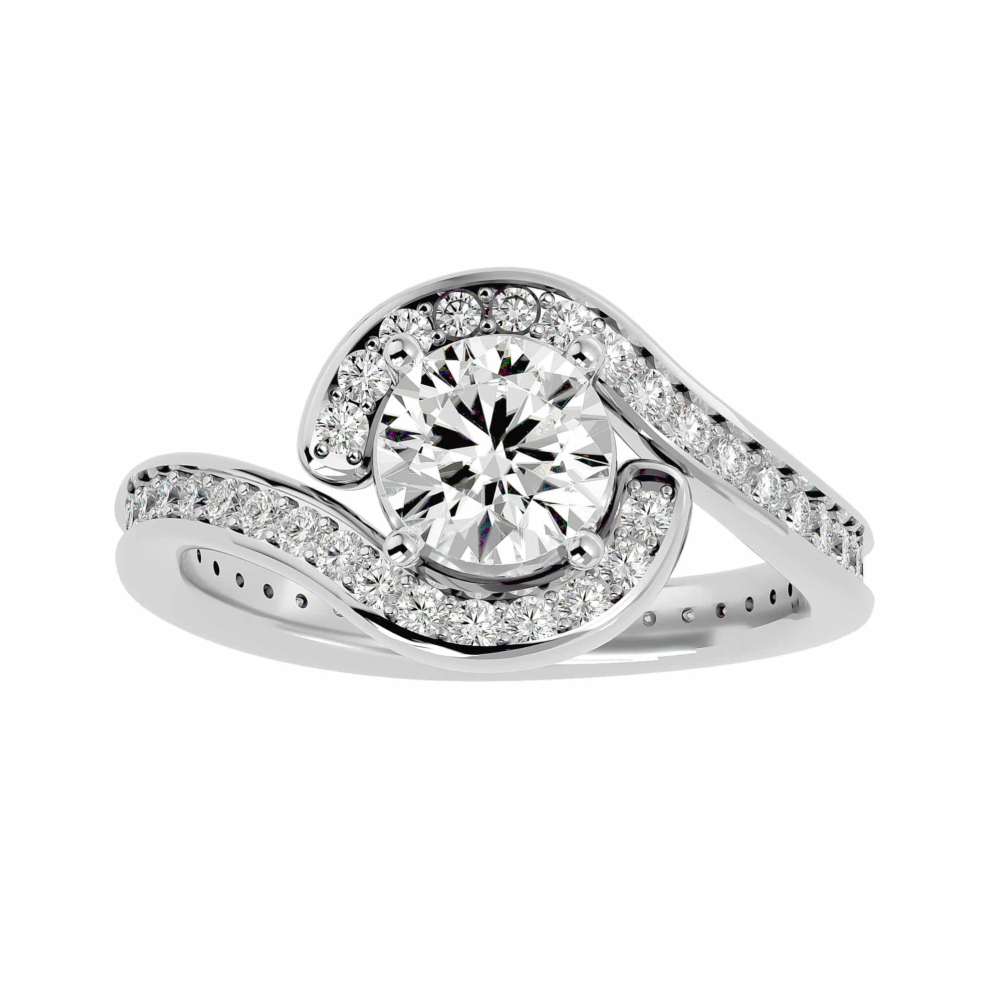 Round Cut Curl Halo Pinpoint Channel-Set Diamond Engagement Ring ...
