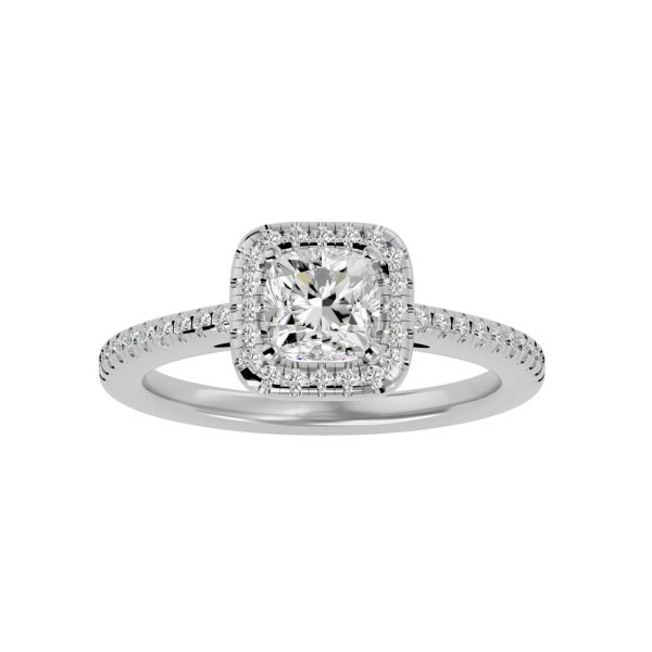 Cushion Cut Petite Pave-Set Halo Diamond Engagement Ring