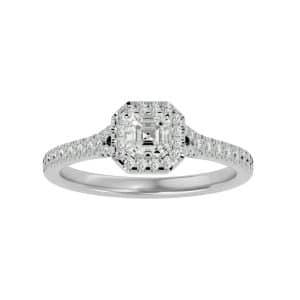 octagon halo pave-set diamond engagement ring with 18k rose gold metal and round shape diamond