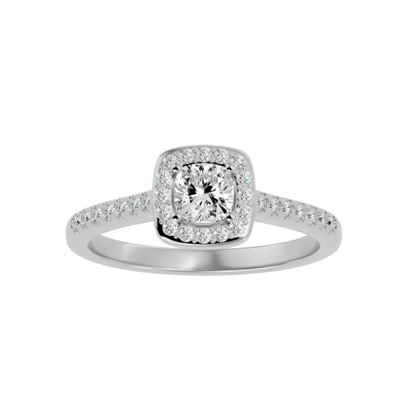 SkyGem & Co. Cushion Cut Petite Pinpoint Halo Pave-Set Diamond Engagement Ring