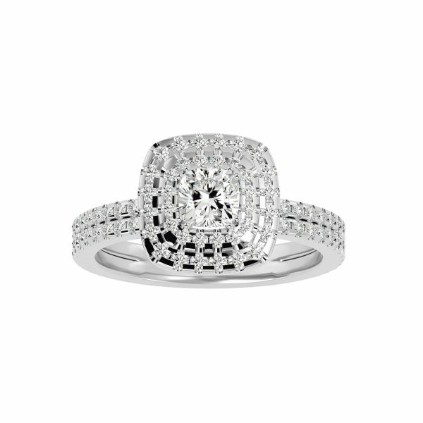 Cushion Cut Double Halo Pave-Set Hidden Bezel Diamond Engagement Ring