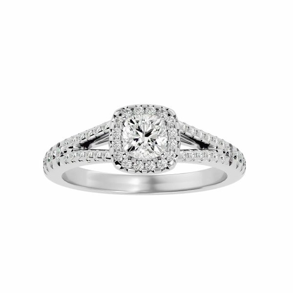 Cushion Cut Pave-Set Split Shank Halo Diamond Engagement Ring