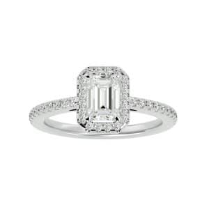emerald shape petite pave-set classic halo diamond engagement ring with 18k rose gold metal and round shape diamond