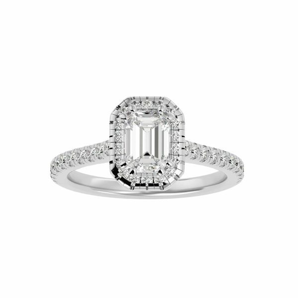 Emerald Cut Pave-Set Cathedral Halo Diamond Engagement Ring